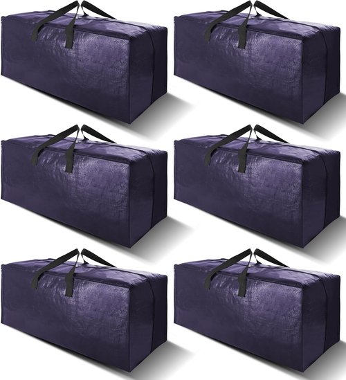 Heavy Duty Extra Large Moving Bags by [Brand Name] - 6 Pack with Backpack Straps & Strong Zippers | Space-Saving Storage Totes (40 Gal, Blue)