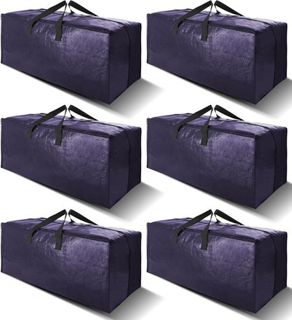 Heavy Duty Extra Large Moving Bags by [Brand Name] - 6 Pack with Backpack Straps & Strong Zippers | Space-Saving Storage Totes (40 Gal, Blue)