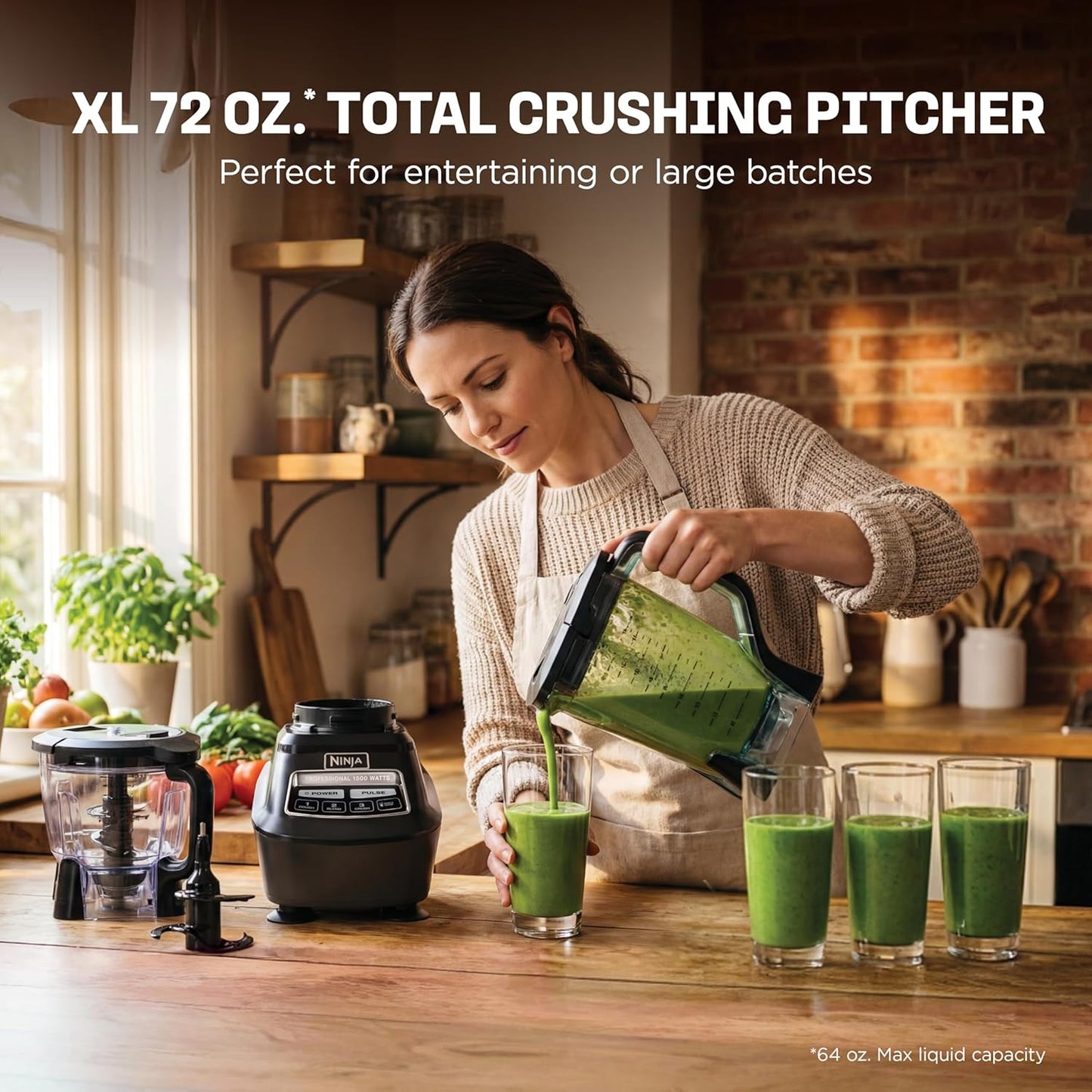 Ninja Kitchen System Food Processor & Blender - 1500W All-in-One for Smoothies, Salsa & More | Black | Includes Pitcher & To-Go Cups
