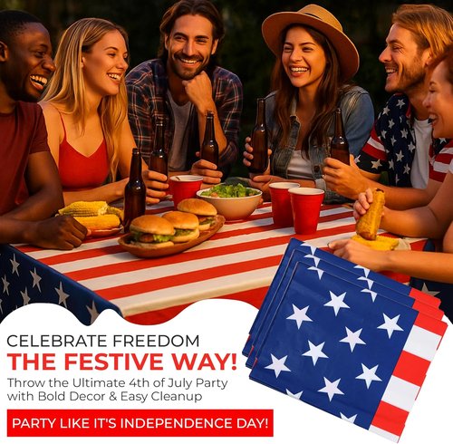 Iconikal American Flag Tablecloth - 3 Pack Disposable Covers, 54 x 108-Inch for July 4th Celebrations