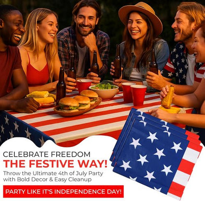 Iconikal American Flag Tablecloth - 3 Pack Disposable Covers, 54 x 108-Inch for July 4th Celebrations