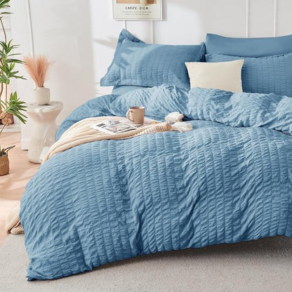 HYMOKEGE California King Comforter Set - Luxurious 7-Piece All-Season Bedding in Mineral Blue