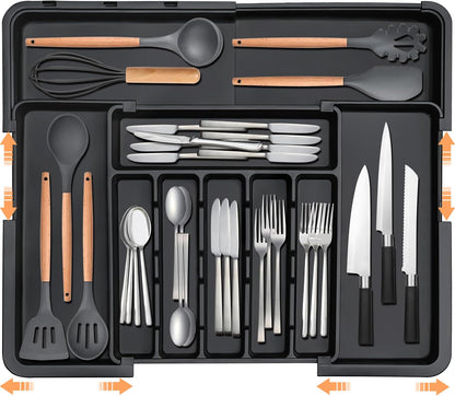 Spaclear Silverware Organizer - Expandable Kitchen Utensil Tray | Adjustable BPA-Free Cutlery Storage, Black