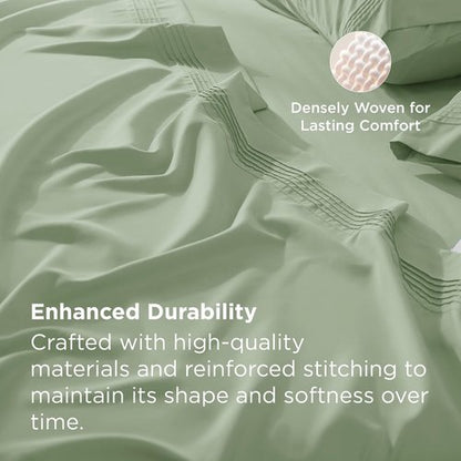 Bedsure Deep Pocket Queen Sheets Set - Soft & Cooling 4-Piece Bed Sheets for Mattresses Up to 21" - Light Green