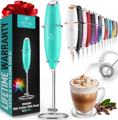 Zulay Classic Coffee Frother Electric - Battery Operated Coffee Blender Handheld - Easy To Use Coffee Whisk Frother - Portable Mini Mixer For Drinks, Coffee, Matcha, Latte (Ocean Aqua)