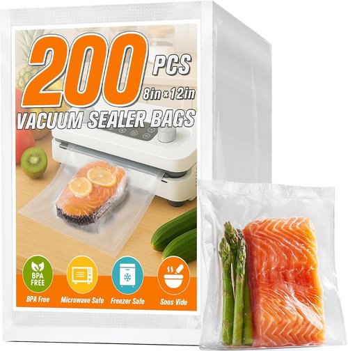 FUNFERY Vacuum Sealer Bags - 200 Quart, 8" x 12" | BPA-Free for Food Storage & Sous Vide Cooking