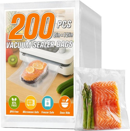 FUNFERY Vacuum Sealer Bags - 200 Quart, 8" x 12" | BPA-Free for Food Storage & Sous Vide Cooking