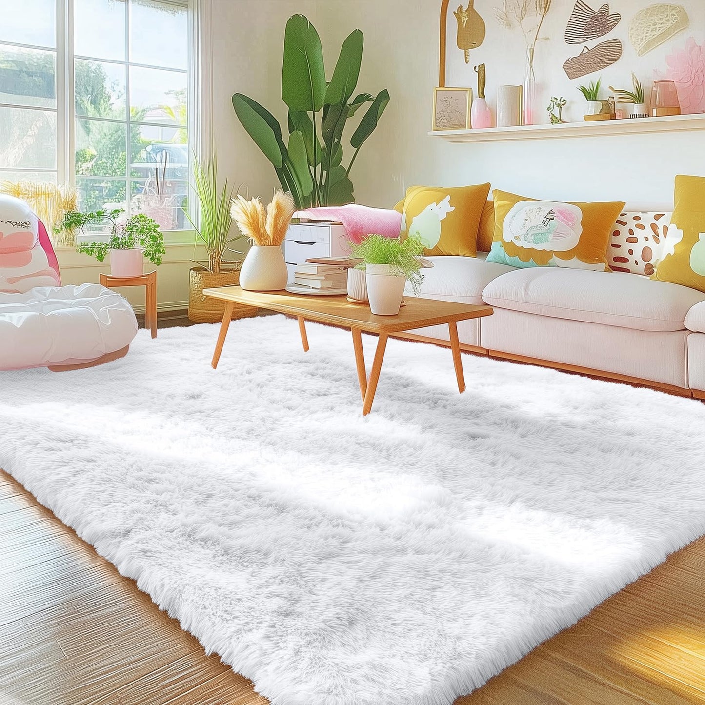 OLANLY 5x6 Area Rugs for Living Room Bedroom, Machine Washable Soft Fluffy Shaggy Bedside Rug, Indoor Floor Carpet for Kids Girls and Boys, Dorms, Nursery Rooms, Home Decor Aesthetic, White
