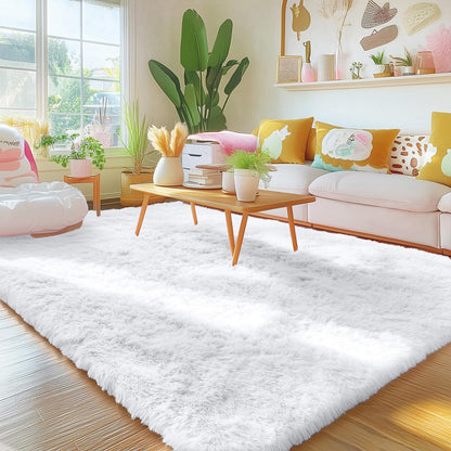 OLANLY 5x6 Area Rugs for Living Room Bedroom, Machine Washable Soft Fluffy Shaggy Bedside Rug, Indoor Floor Carpet for Kids Girls and Boys, Dorms, Nursery Rooms, Home Decor Aesthetic, White