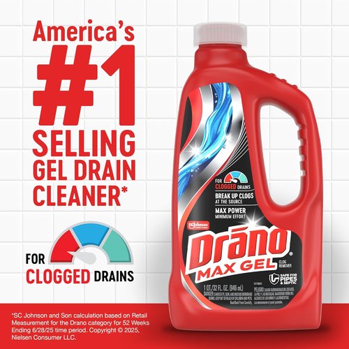 Drano Max Gel Drain Clog Remover - Fast-Acting Cleaner for Hair, Grease & Food Blockages | 32 Oz