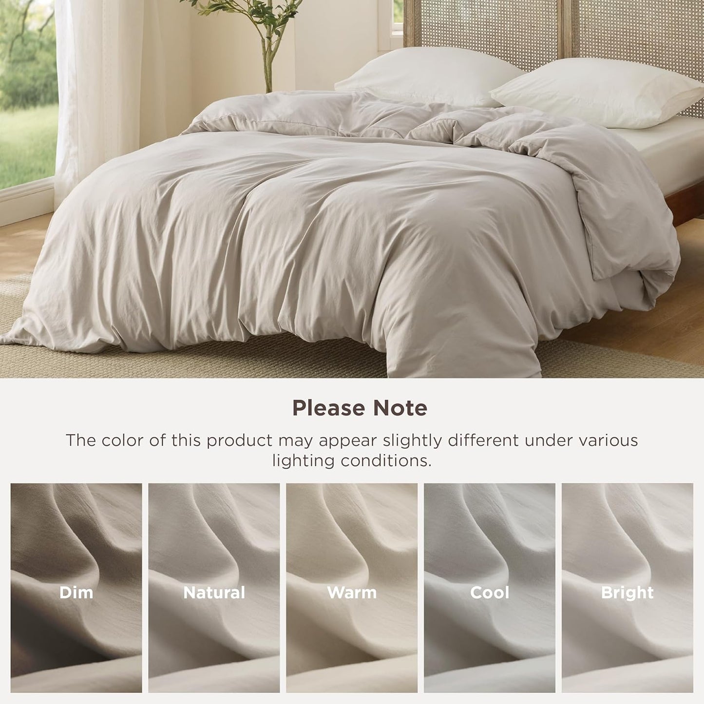 Bedsure California King Duvet Cover - Soft Prewashed Cotton-Like Polyester, 104x98 Inches, Zipper Closure, Linen