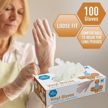 Med PRIDE Vinyl Gloves| Medium Case of 1000| 4.3 mil Thick, Powder-Free, Non-Sterile, Heavy Duty Disposable Gloves| Professional Grade for Healthcare, Medical, Food Handling, and More