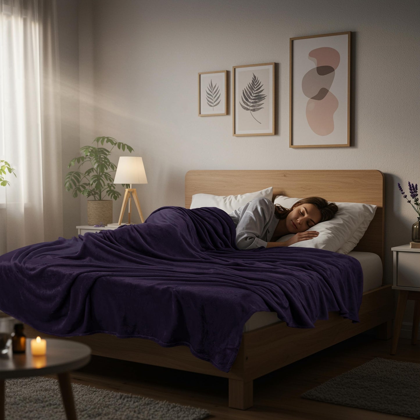 Utopia Bedding Fleece Blanket Queen Size Purple 300GSM Luxury Anti-Static Fuzzy Soft Microfiber Bed Blanket (90x90 Inch)