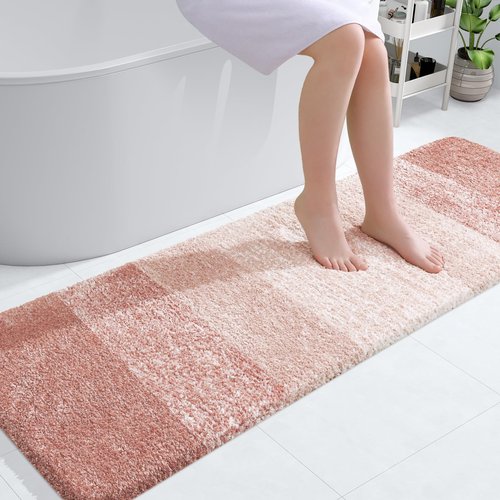OLANLY Bathroom Rugs Mat 59x20, Extra Soft Absorbent Microfiber Bath Rugs, Rubber Backing, Quick Dry, Machine Washable Bath Mats for Bathroom Floor, Tub and Shower, Home Decor Accessories, Peach