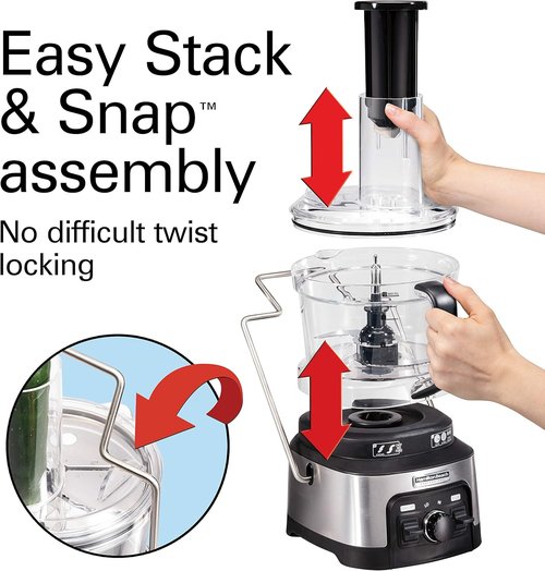 Hamilton Beach Professional Food Processor - Extra-Large 12-Cup Capacity with Veggie Spiralizer & Stainless Steel Blade - 3" Feed Chute