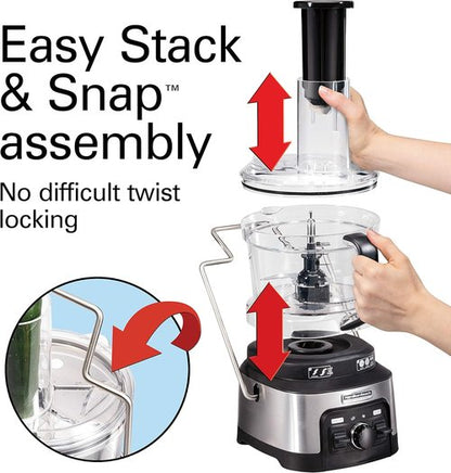 Hamilton Beach Professional Food Processor - Extra-Large 12-Cup Capacity with Veggie Spiralizer & Stainless Steel Blade - 3" Feed Chute