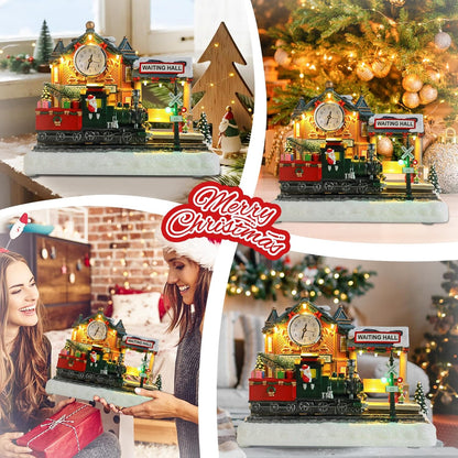 VCUTEKA Animated Christmas Village Train Station - Lighted Musical Santa Decor for Holiday Display