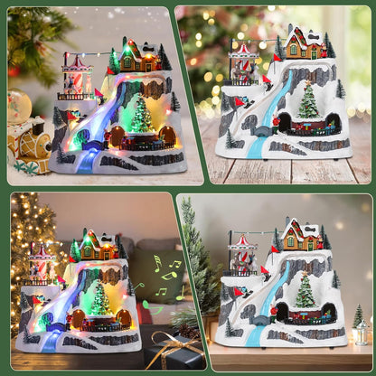 Wonder Garden Christmas Village Houses - Lighted Musical Ski Resort with Moving Train & Carousel | Collectible Indoor Decor