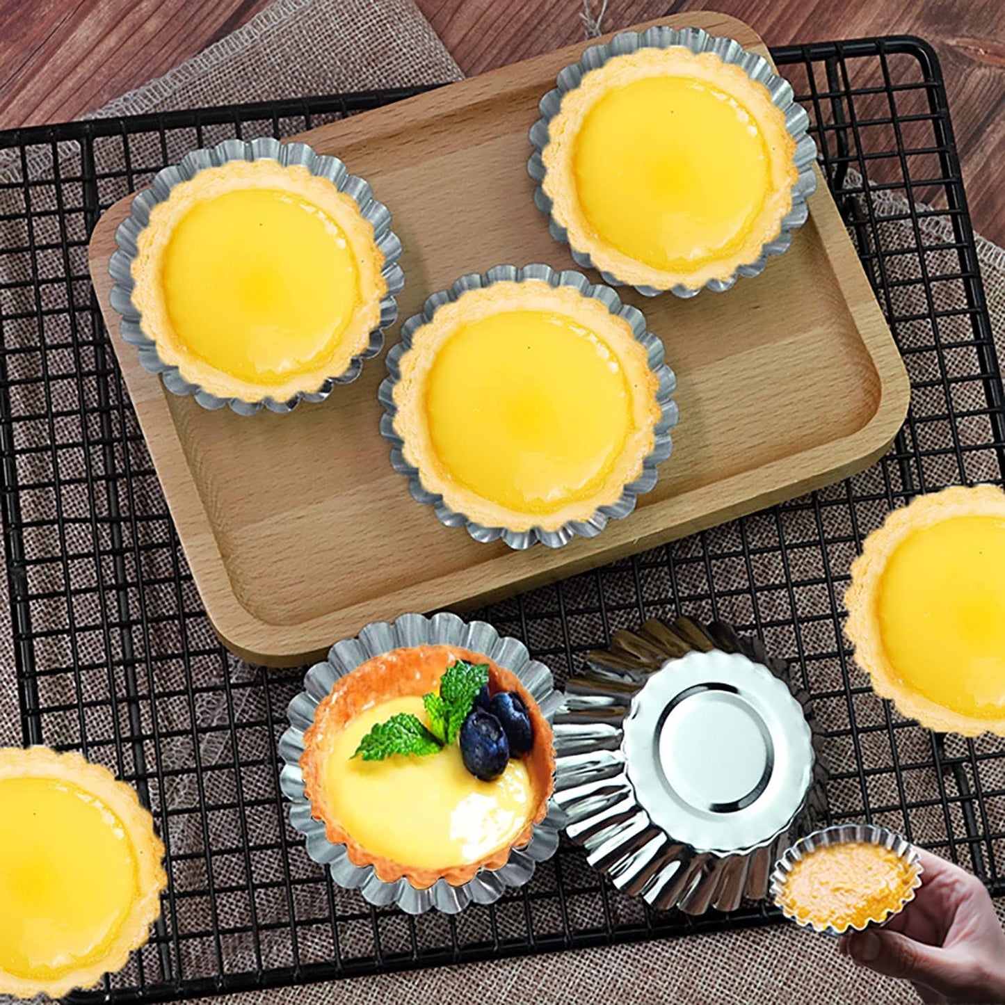 Skiennix Egg Tart Molds - 32-Pack Mini Tart Pans for Baking - 2.75 Inch Aluminium Tins