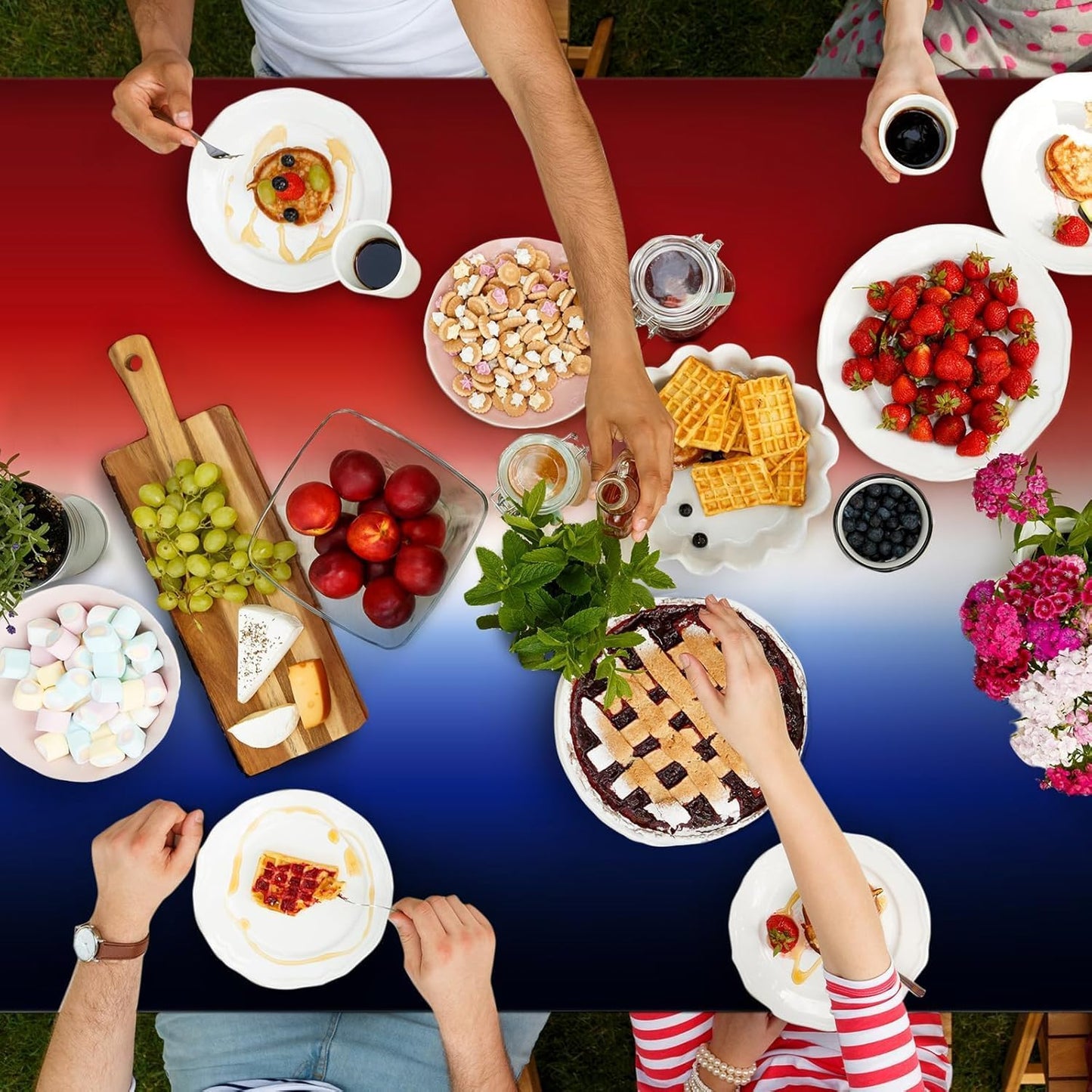 Oudain 12-Pack Patriotic Tablecloths - 54" x 108" Red, White & Blue Gradient for 4th of July Celebrations