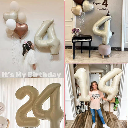 Skiennix 40-Inch Cream White Foil Number Balloons | Helium-Inflatable 0-9 for Birthdays & Anniversaries