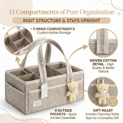 PeraBella Baby Diaper Caddy Organizer - XL Portable Felt Basket for Nursery & Car Essentials