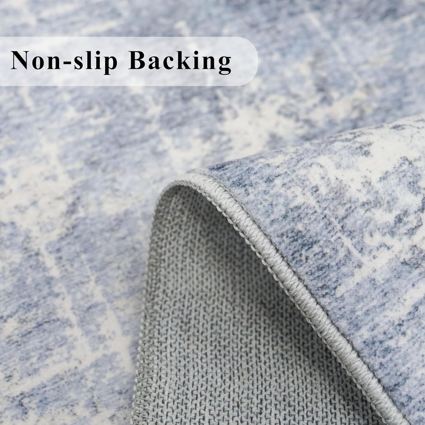 Skiennix Washable 2x5 Abstract Hallway Runner - Water Resistant Soft Carpet for Indoor Use | Blue/Ivory