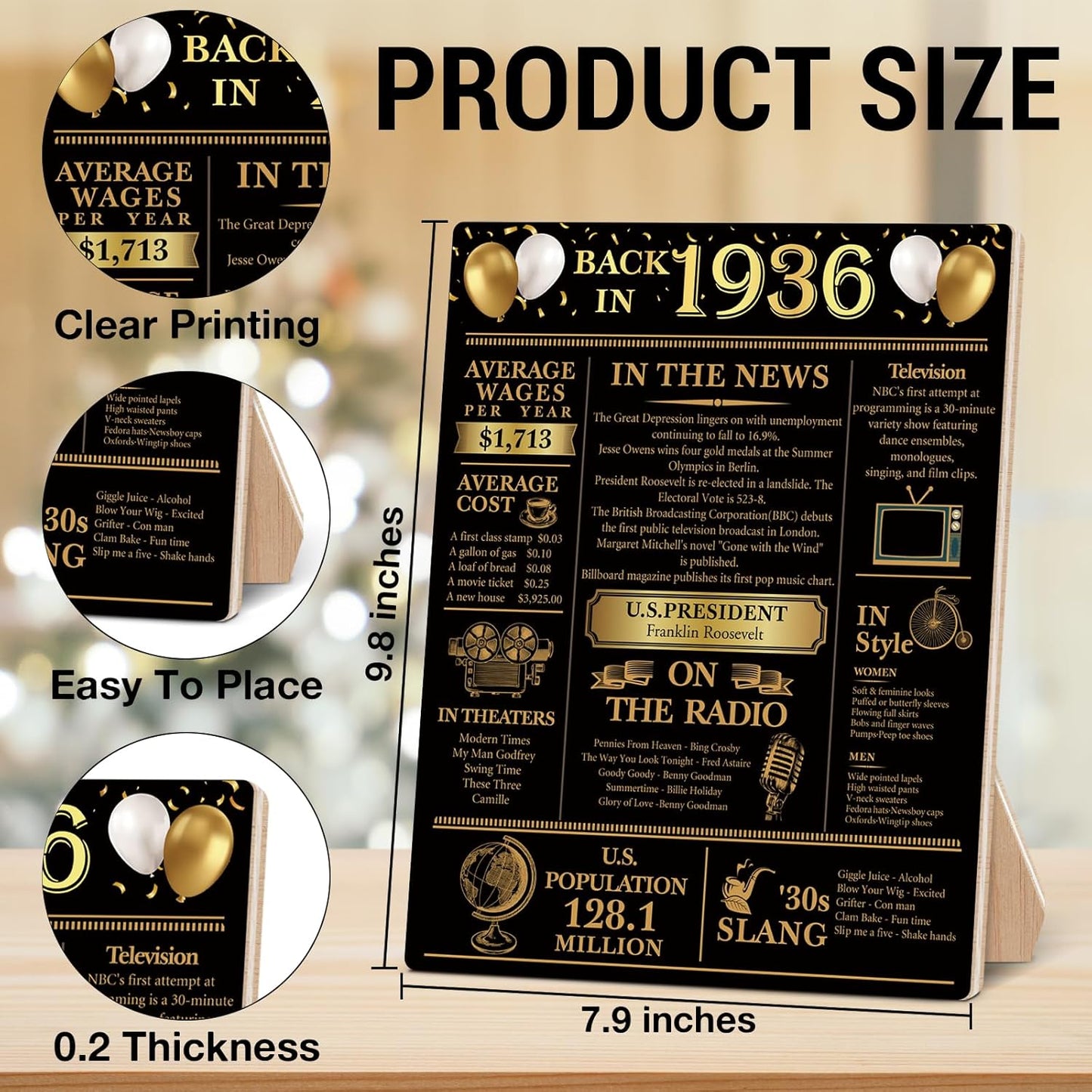 Regine Switzerland 90th Birthday Party Decorations - Elegant Black and Gold Back in 1936 Poster Sign