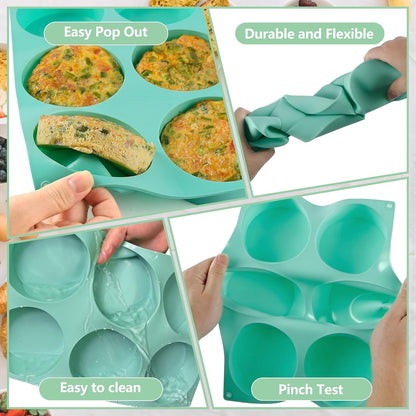 Skiennix 4-Inch Round Silicone Baking Mold - Non-Stick 6-Cavity Muffin Top Pan | 2-Piece Set