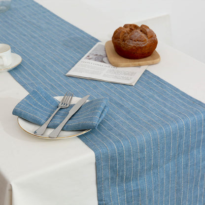 HSOFTIFY 100% Pure Linen Napkins Set of 4 -French Stripe 18 x 18 Inch Handmade Dinner Cloth Napkins Washable for Wedding, Parties, Everyday, Holidays, Indoor Outdoor (18"×18", Blue)