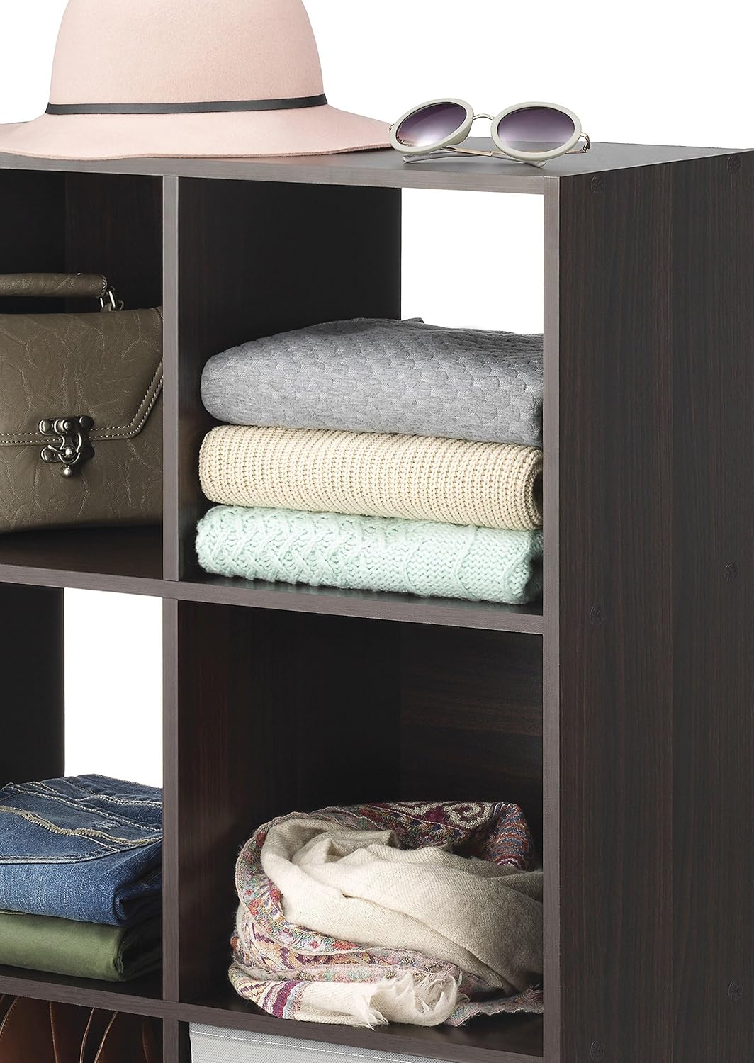 Whitmor 9 Cube Storage Organizer - Stackable MDF Wood Bookcase for Living Room & Office | Espresso Finish, 35.5"L x 11.7"W x 35.5"H