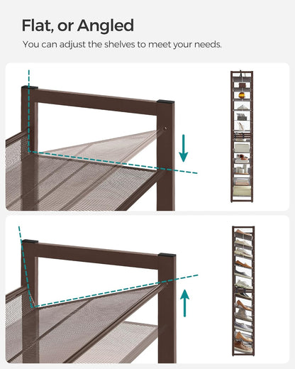 SONGMICS 12-Tier Shoe Rack - Metal Organizer for Garage | Stackable Design Holds 48-60 Pairs, Bronze
