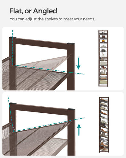SONGMICS Shoe Rack, 12-Tier Shoe Organizer, Metal Rack for Garage, Set of 2, 6-Tier Stackable Shelf, with Adjustable Flat or Angled Shelves, Holds 48-60 Pairs, Bronze ULMR12A