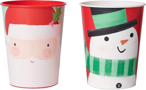 American Greetings 16 oz. Reusable Plastic Cups - Santa & Snowman Christmas Party Supplies (8-Count)