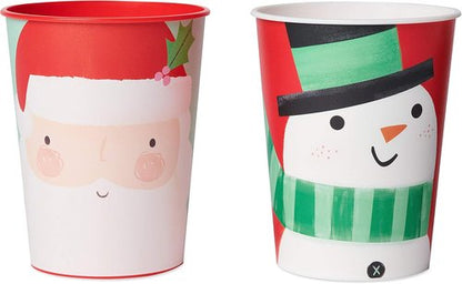 American Greetings 16 oz. Reusable Plastic Cups - Santa & Snowman Christmas Party Supplies (8-Count)