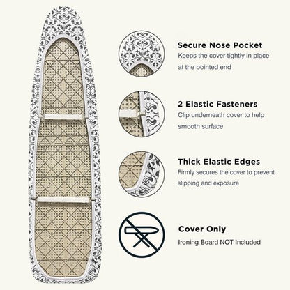 UniSimp Ironing Board Cover and Pad 15"x54" Extra Thick Natural Cotton, Scorch and Stain Resistant Padding,Standard Size Iron Board Cover with Fasteners Heavy Duty Elastic Edge, Heatproof Ash