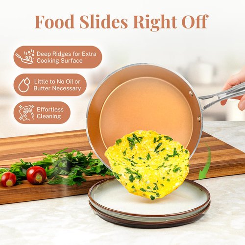 GOTHAM STEEL Hammered Copper 12 Inch Non Stick Frying Pans with Lid, Frying Pans Nonstick with Lid, Non Toxic Ceramic Pan for Cooking, Nonstick Frying Pan, Induction Pan, Oven and Dishwasher Safe