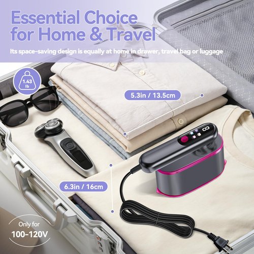 WISHBAY Portable Handheld Travel Steamer for Clothes, 2-in-1 Steamer & Iron 4 Modes LCD Display, Garment Steamer 1200W 15S Fast Heat-up 180ml Tank for 20Min Penetrating Steam Wrinkle Removal, 100-120V