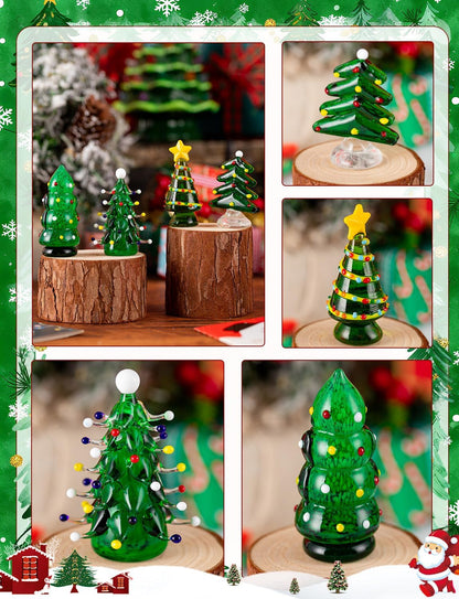 Skiennix Blown Glass Christmas Tree Decor - Mini Figurines for Festive Home Decoration | 4 Pcs Set