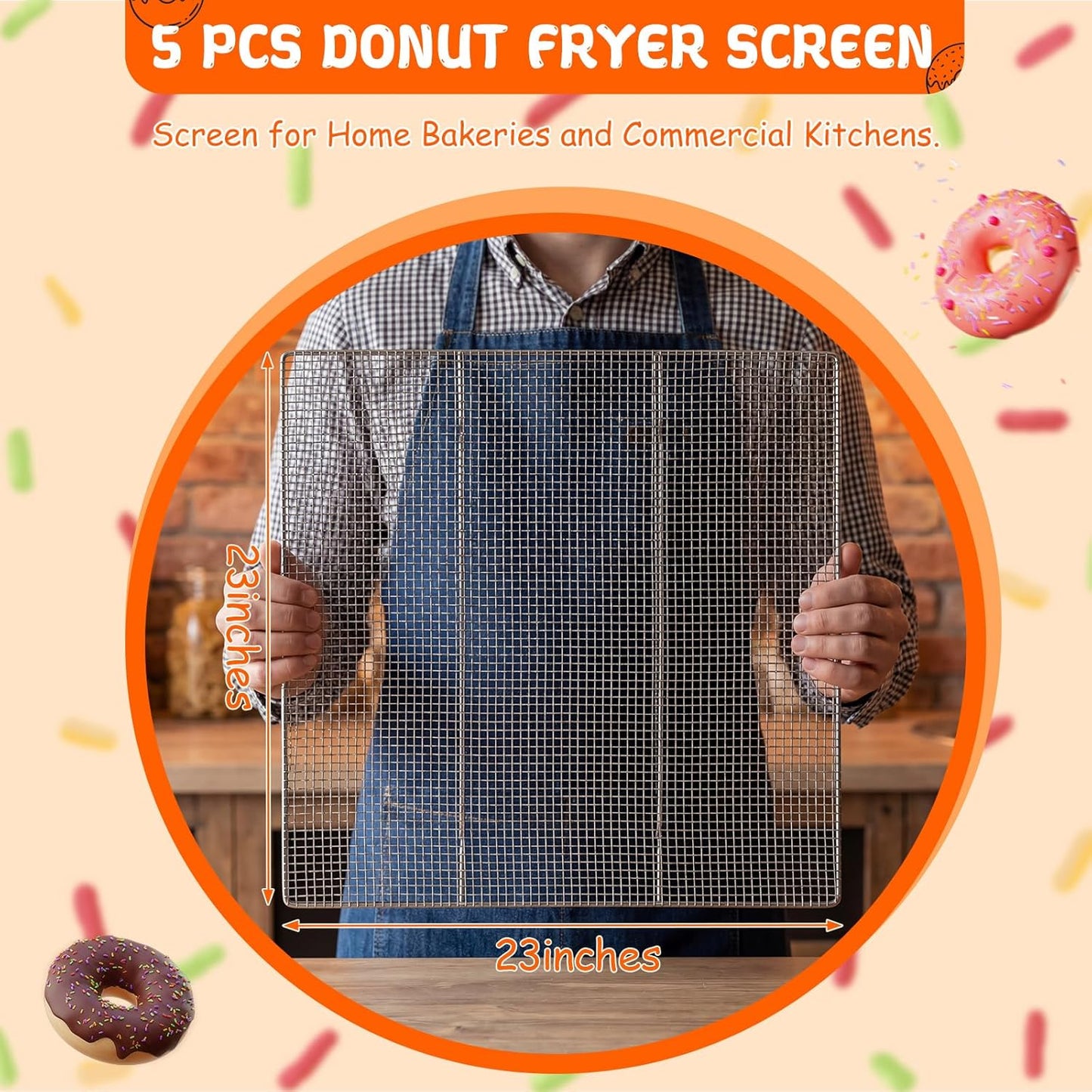 Yaocom 5 Pack Stainless Steel Bakery Screens - Heavy Duty 23 x 23 Inch Cooling Grids for Donuts & Pastries