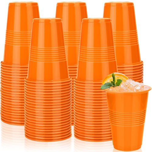 Kochorie 50 Pack Disposable Plastic Cups 16 Oz Solid Color Drinking Cups Party Supplies Strong and Sturdy Drinkware Cup For Birthday, Wedding, Thanksgiving, Fall & Daily Use, Orange