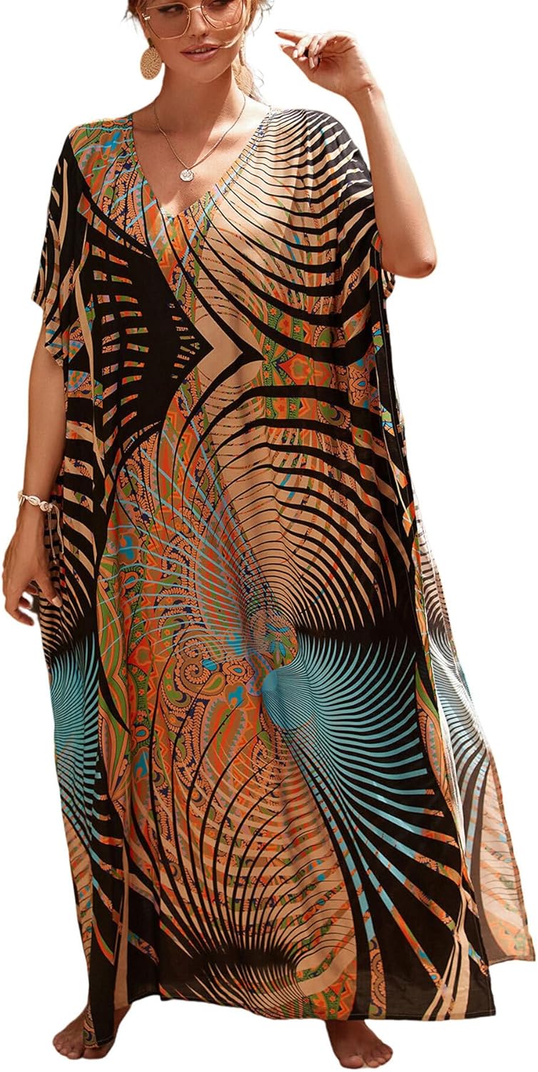 Skiennix Women's Plus Size Kaftan Maxi Dress - Stylish Beach Cover-Up for Summer