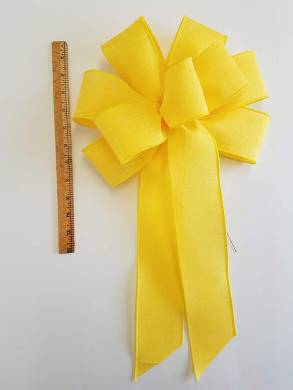 Skiennix Large 10" Handmade Yellow Linen Wired Wreath Bow - Perfect for Home Decor