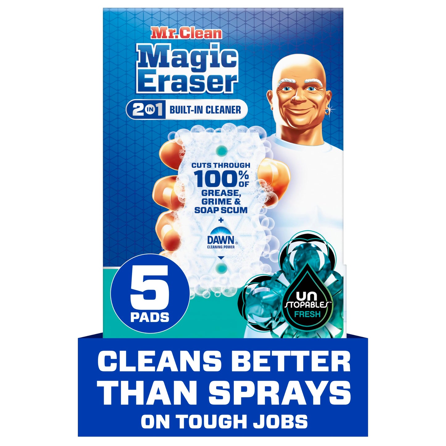 Mr. Clean Magic Eraser Foaming Sponge, All Purpose Cleaner, Dawn Cleaning Power, Wall, Sneaker, Oven Cleaner, Kitchen, Bathroom, Shower Cleaning Supplies, Scrubber, Ultra Foamy, 5ct