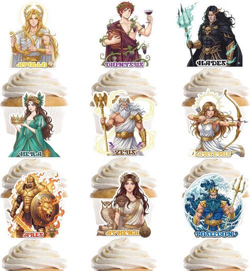 Greek Mythology Party Decorations - 36 Pcs Greek Gods Cupcake Toppers for Toga Birthday & Classroom Events