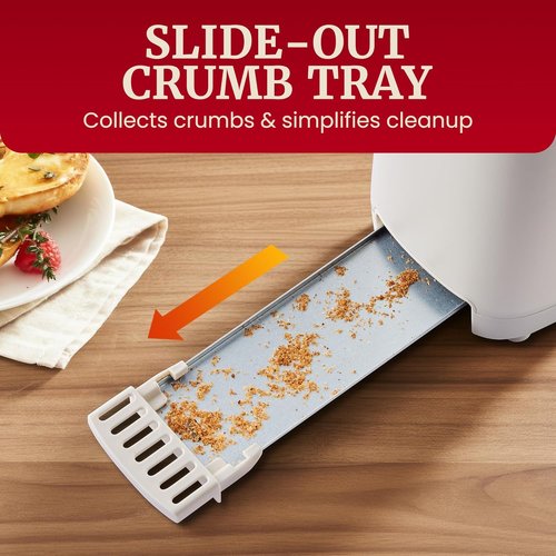 Elite Gourmet SLIMTOAST™ 2-Slice Long Slot Toaster - Cool-Touch Body & 6 Toast Settings | Extra Wide 1.5” Slot in Cremello