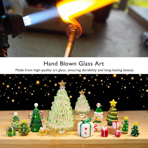HDCRYSTALGIFTS Mini Blown Glass Christmas Figurines - Set of 4 Collectible Ornaments for Holiday Decor