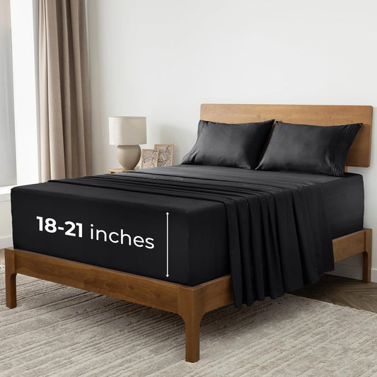 Mellanni Extra Deep California King Sheets - 4 PC Iconic Collection Bedding - Hotel Luxury, Ultra Soft, Cooling Bed Sheets - Wrinkle, Fade, Stain Resistant (Cal King, Black)
