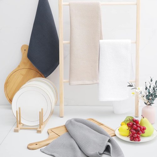 Homaxy 100% Cotton Kitchen Dish Towels - Ultra Soft & Absorbent Quick-Drying, 13 x 28 Inches, 6-Pack, White