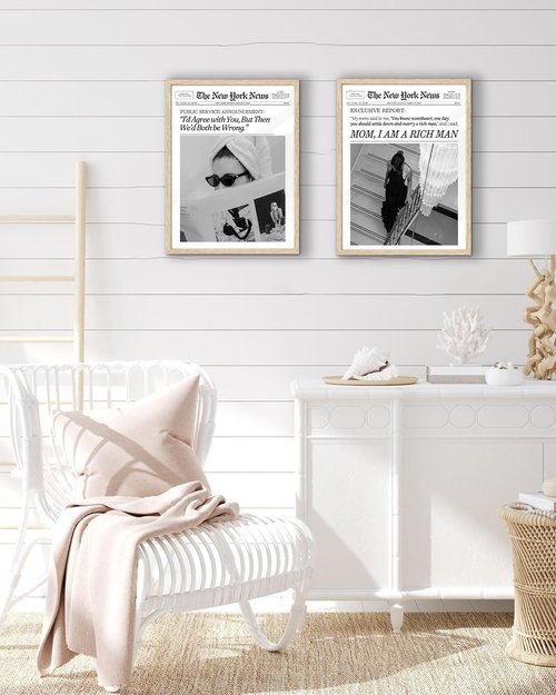 EcoHest Framed Wall Art - Trendy Newspaper Canvas Print | 12x16 in Oak Wood, Beige Logs for Dorm Decor